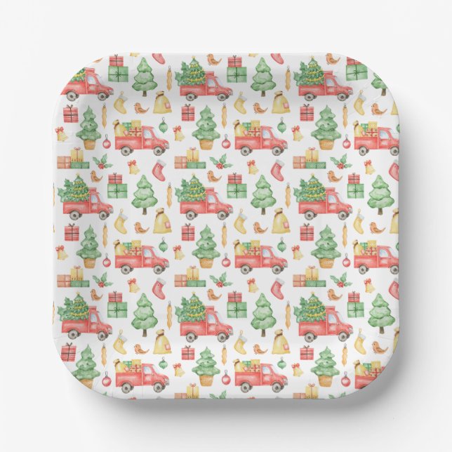 Weihnachten Vintages Rotlastmuster Pappteller (Vorderseite)