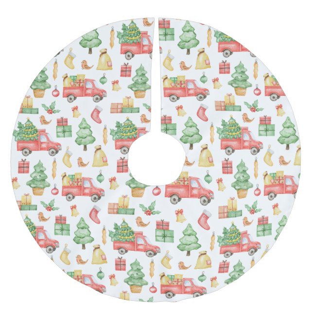 Weihnachten Vintages Rotlastmuster Polyester Weihnachtsbaumdecke (Vorderseite)