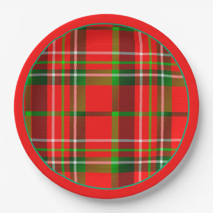 Weihnachten Vivid Red Green Geometric Tartan Muste Pappteller