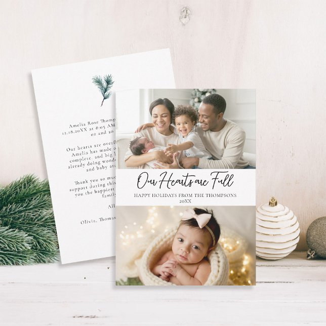 Weihnachten Vollherzen Elegantes Familienbaby 2 Fo (christmas family card baby announcement card modern calligraphy simple elegant 2 photos)
