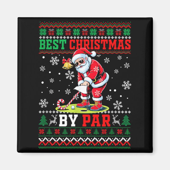 Weihnachten von Par Santa Pullover spielt Golf Gol Magnet (Vorne)
