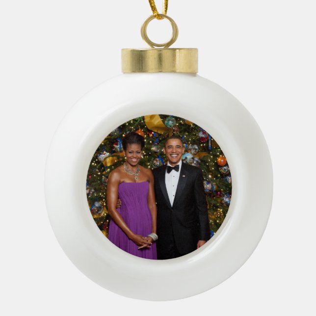 Weihnachten von Präsident Barack Obama und Michell Keramik Kugel-Ornament (Vorderseite)