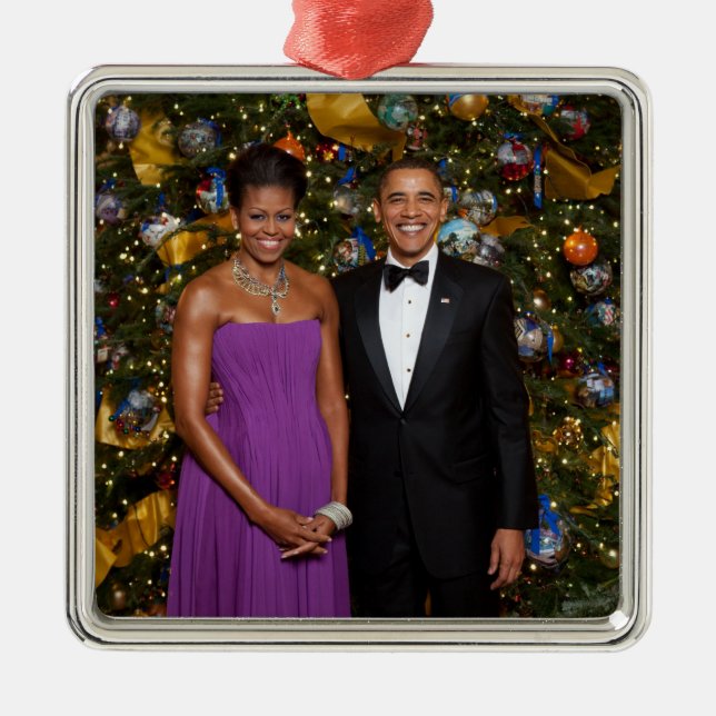 Weihnachten von Präsident Barack Obama und Michell Ornament Aus Metall (Vorne)