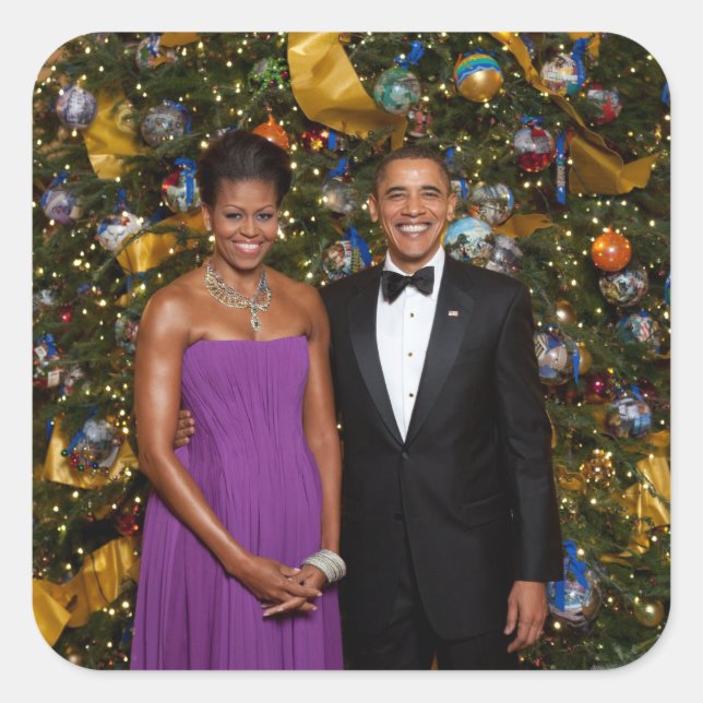Weihnachten von Präsident Barack Obama und Michell Quadratischer Aufkleber (Vorderseite)
