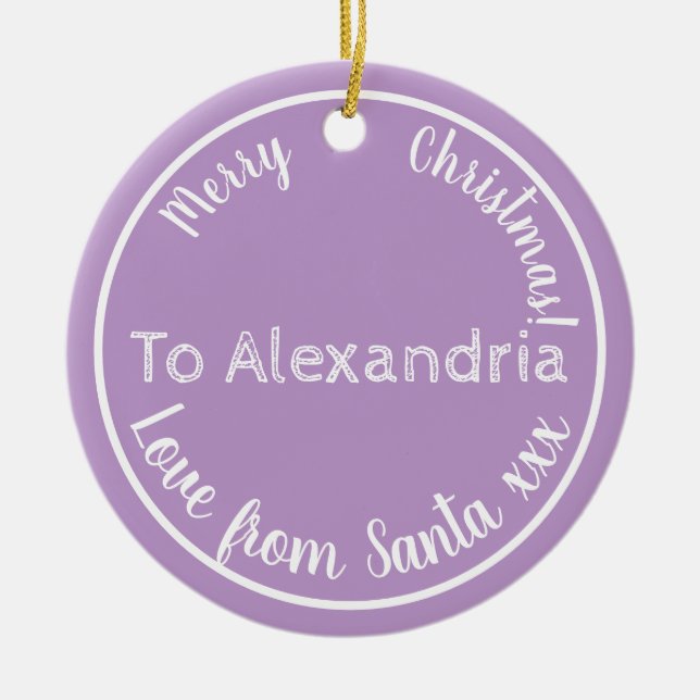 Weihnachten von Santa Personalisiert Lila Lilac Keramik Ornament (Vorne)