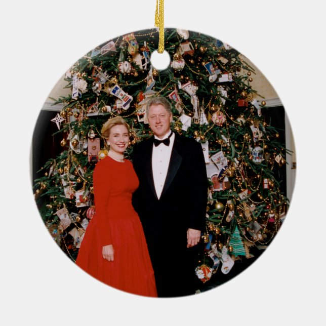 Weihnachten von US-Präsident Bill Clinton & Hillar Keramik Ornament (Hinten)