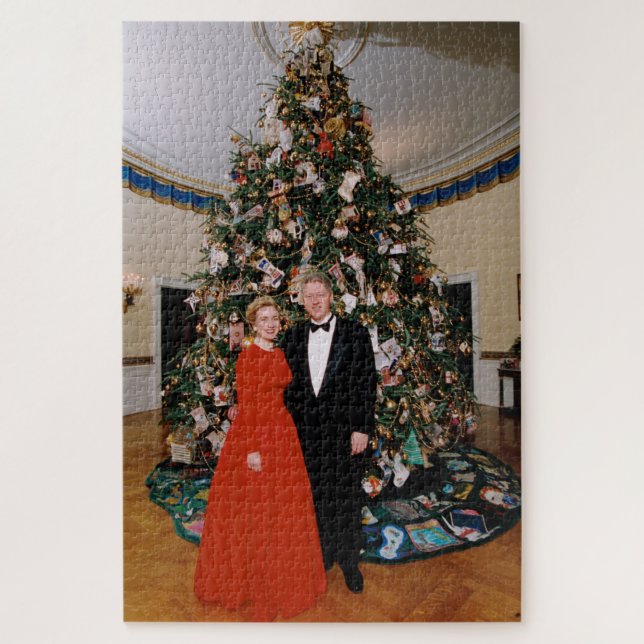 Weihnachten von US-Präsident Bill Clinton & Hillar Puzzle (Vertikal)