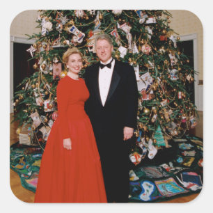 Weihnachten von US-Präsident Bill Clinton & Hillar Quadratischer Aufkleber