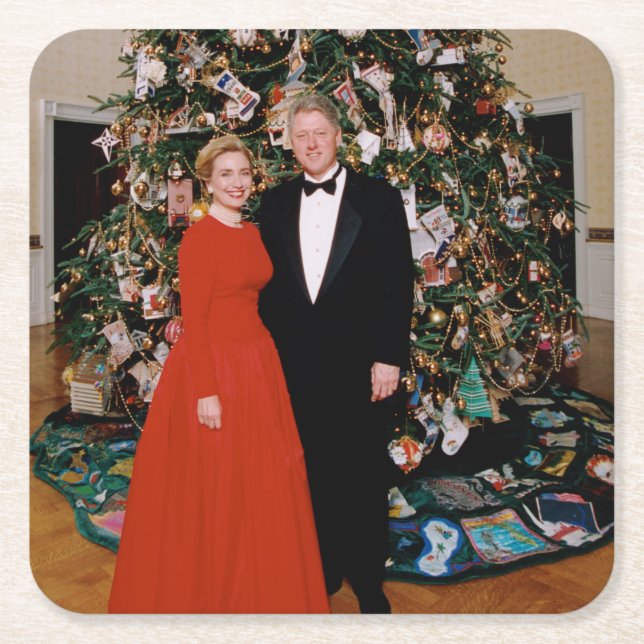 Weihnachten von US-Präsident Bill Clinton & Hillar Rechteckiger Pappuntersetzer (Vorderseite)
