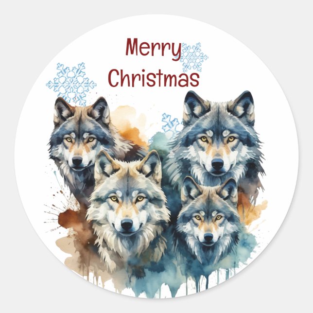 Weihnachten von Wolf Familie individuell anpassen Runder Aufkleber (Vorderseite)