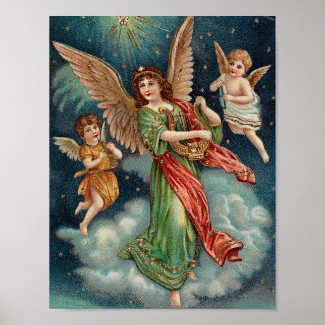 Weihnachten - Wall Art | Engel und Harfe Poster (Vorne)