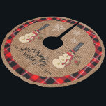 Weihnachten - Warme Winterwünsche - Schneemann Polyester Weihnachtsbaumdecke<br><div class="desc">Trendy Weihnachten Snowman Tree Skirt. Mit zwei alten Fashion Country Snowman mit Schneeflocken auf einem bräunlichen Imitat Textur Burlap Hintergrund mit roten karierten Trim und die Worte in einem Skript-Schriftart " Warm Winter Wünsche". Ein großartiger Urlaubspass, um Ihr bereits vorhandenes Weihnachtsthema in der Hütte zu ergänzen. (BITTE STELLEN SIE SICHER,...</div>