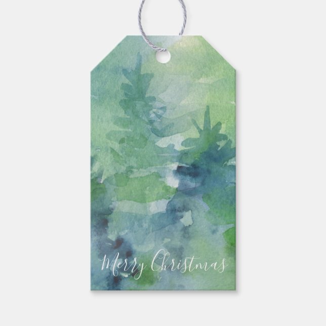 Weihnachten Wasserfarbe Abstrakte Pinienbäume Geschenkanhänger (Vorderseite)