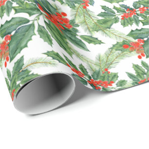 Weihnachten Wasserfarbe Mistelzweig Stechpalmen-Be Geschenkpapier