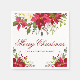 Weihnachten Wasserfarbe Poinsettia Blumenroter Nam Serviette