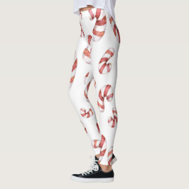Weihnachten Wasserfarbe Rote Creme Candy Cane Leggings