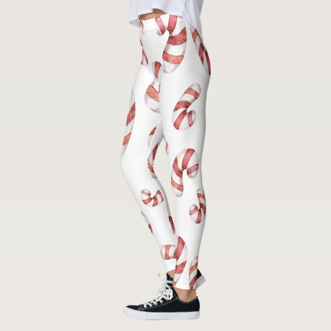 Weihnachten Wasserfarbe Rote Creme Candy Cane Leggings (Links)