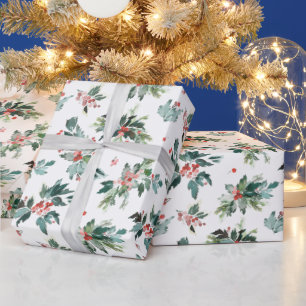 Weihnachten Wasserfarbe Stechpalmen-Beeren-Zweig U Geschenkpapier