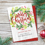 Weihnachten Wasserfarbe Winter Grün Berry Kranz<br><div class="desc">Die Weihnachtskarte des Bauernhauses ist mit einem Grauholzdruck,  Aquarell,  Beerenkranz und Schriftzeichen "Frohe Weihnachten" versehen. Es wird ein rot-graues typografisches gerechtfertigtes Zentrum verwendet. Melde mich,  wenn du Hilfe brauchst oder spezielle Wünsche hast.</div>