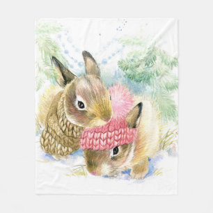 Weihnachten Wasserfarbe - Winterwaldkaninchen Fleecedecke