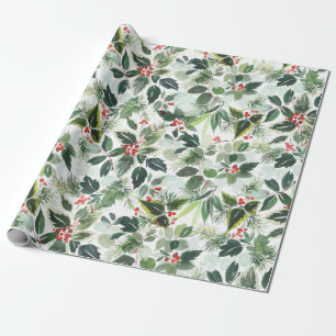 Weihnachten Wasserfarben Foliage Holly Berry Geschenkpapier