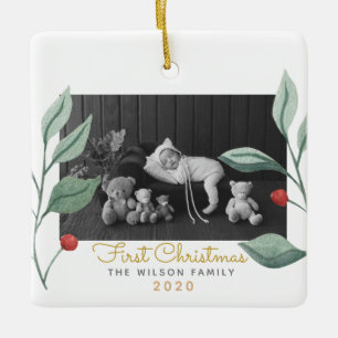 Weihnachten Wasserfarben Grün & Berry Keramikornament