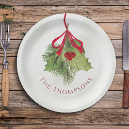 Weihnachten Wasserfarben Grün Holiday Holly Berry Pappteller