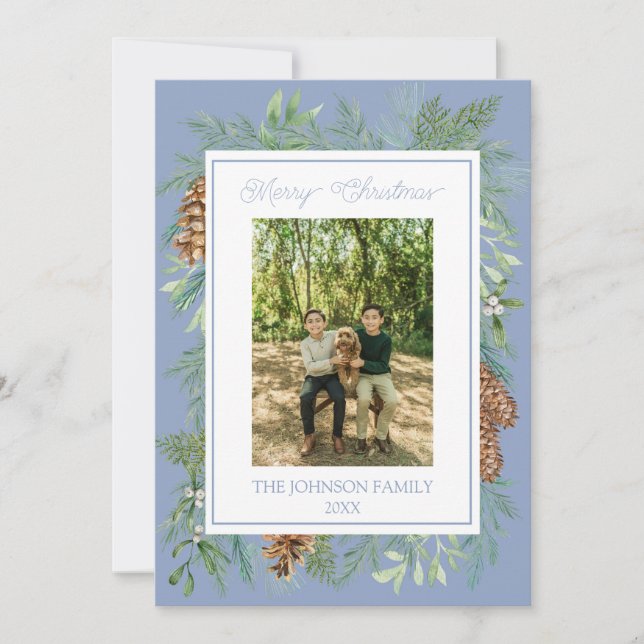 Weihnachten Wasserfarben Grüne Botanische Dusty Bl (Vorderseite)