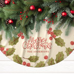 Weihnachten Wasserfarben Holly Verlasse Monogramm Polyester Weihnachtsbaumdecke<br><div class="desc">Vintage Christmas Watercolor Holly Verlasse Monogram Brushed Polyester Tree Skirt. Niedlicher Vintager Weihnachtsbaumrock. Personalisieren Sie dieses Design mit Ihrem eigenen Familiennamen.</div>
