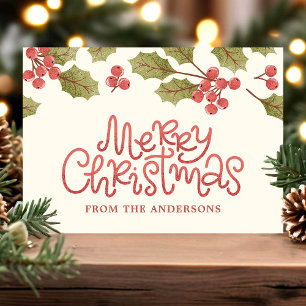 Weihnachten Wasserfarben Holly Verlasse Monogramm Postkarte