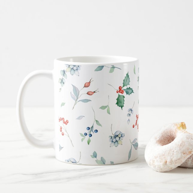 Weihnachten Wasserfarbener Blumenurlaub Traditione Kaffeetasse (Mit Donut)