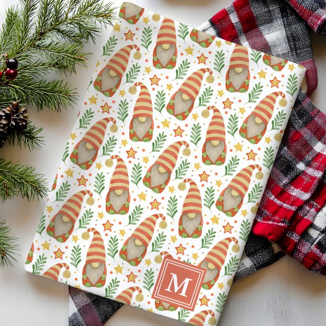 Weihnachten: Watercolor Scandinavian Gnome Monogra Geschirrtuch (Von Creator hochgeladen)