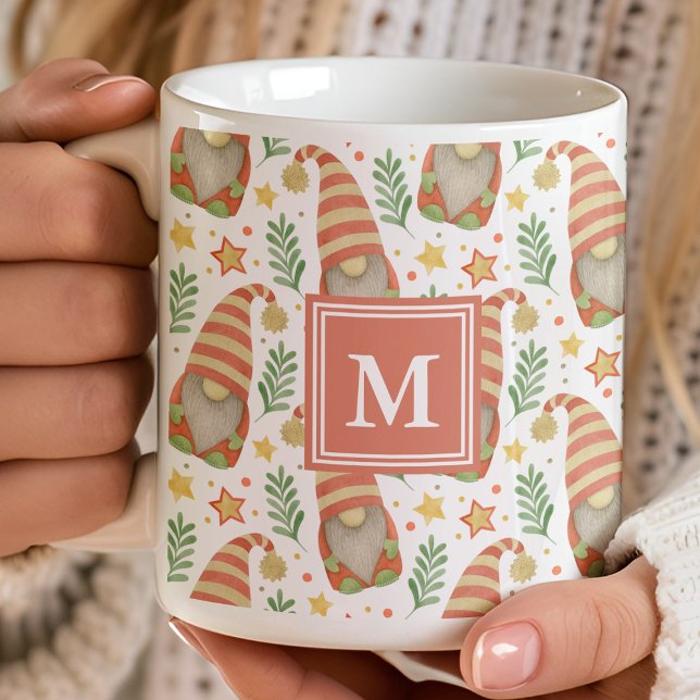 Weihnachten: Watercolor Scandinavian Gnome Monogra Kaffeetasse (Von Creator hochgeladen)