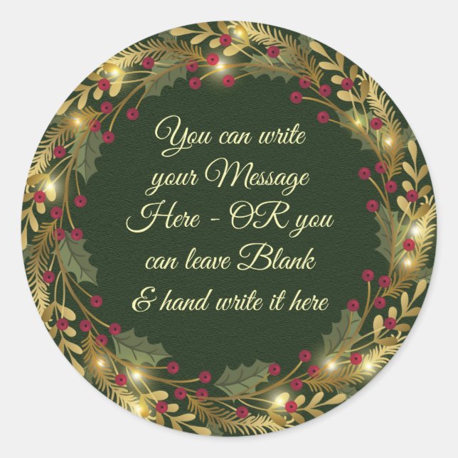 Weihnachten - WC Kranz - PERSONLIZE Runder Aufkleber (Vorderseite)
