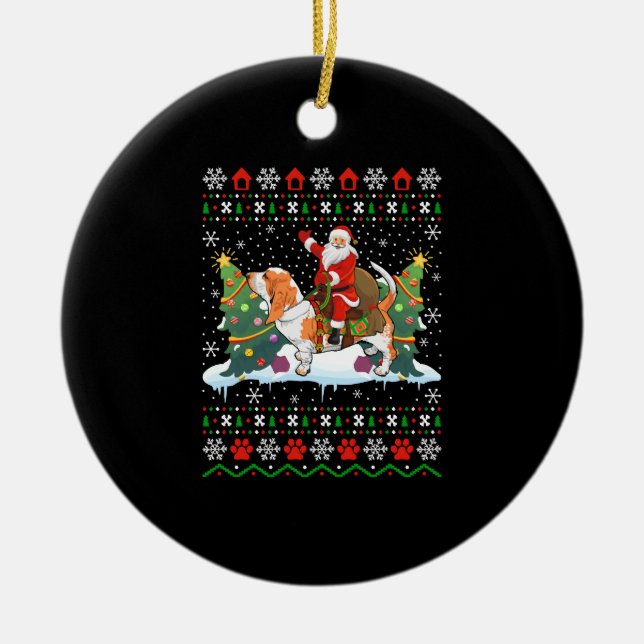 Weihnachten Weihnachten auf Basset Hound hässlich Keramik Ornament (Vorne)