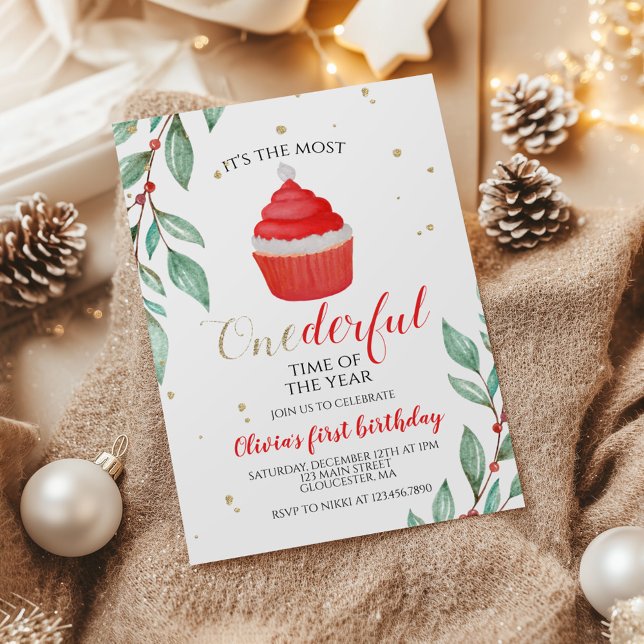 Weihnachten Weihnachten Cupcake Erster Geburtstag  Einladung (Von Creator hochgeladen)