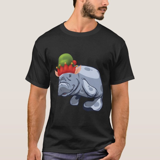 Weihnachten Weihnachten Elf-Hat-Meer-Kuh Manatee G T-Shirt (Vorderseite)