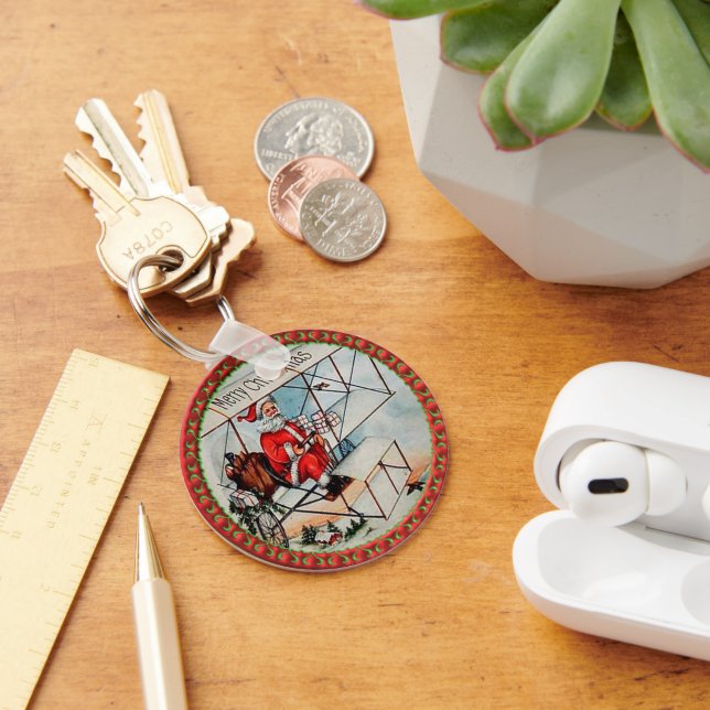 Weihnachten Weihnachten fliegt altes Flugzeug Schlüsselanhänger (Schreibtisch)