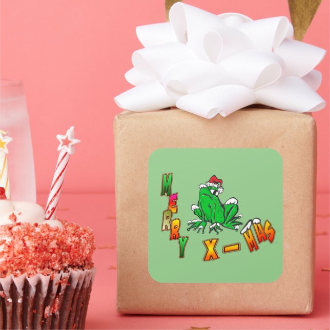 Weihnachten Weihnachten Frosch Frohe Weihnachtskru Quadratischer Aufkleber (Party)