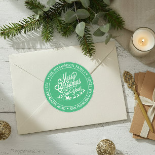 Weihnachten Weihnachten Neujahr Grüne Rücksendeadr Runder Aufkleber
