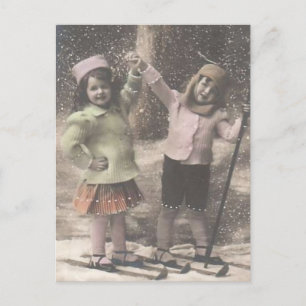 Weihnachten Weihnachten Postkartenkinder auf Ski