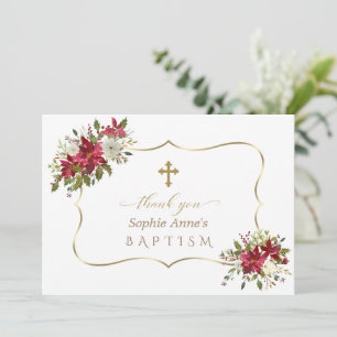 Weihnachten Weihnachten Rote weiße Poinsettia Tauf Dankeskarte