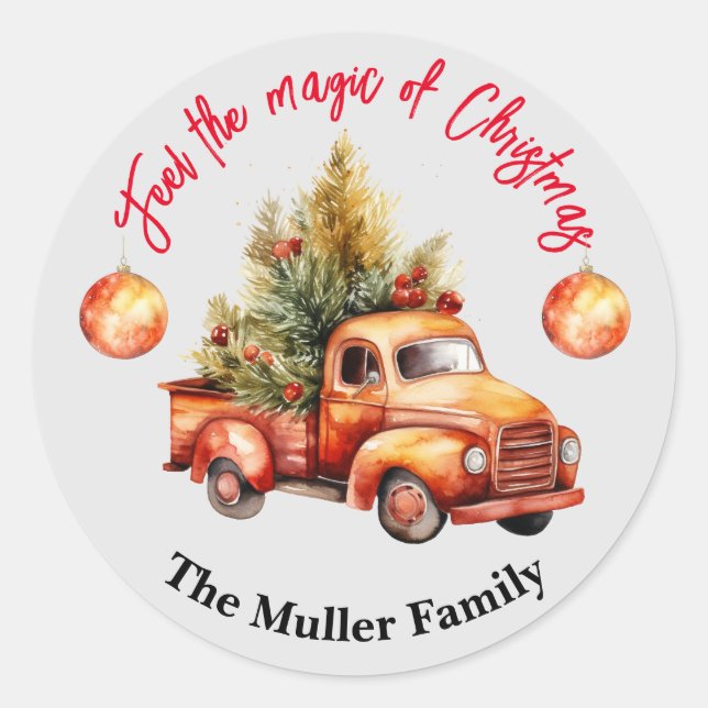 Weihnachten Weihnachten Roter LKW Farbe Wasser Runder Aufkleber (Vorderseite)