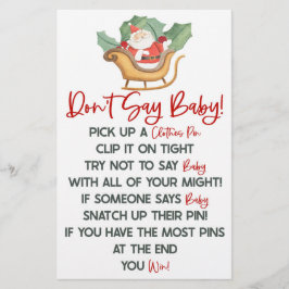 Weihnachten Weihnachten Sage kein Baby-Duschspiel Briefpapier