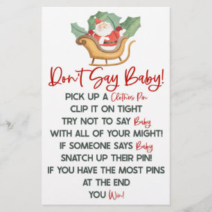 Weihnachten Weihnachten Sage kein Baby-Duschspiel Briefpapier