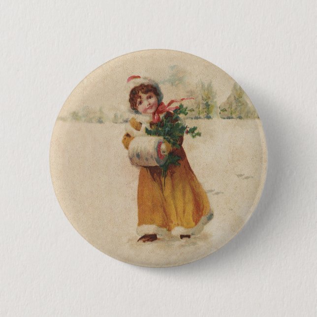 Weihnachten Weihnachten Schnee Kind Winter Button (Vorderseite)