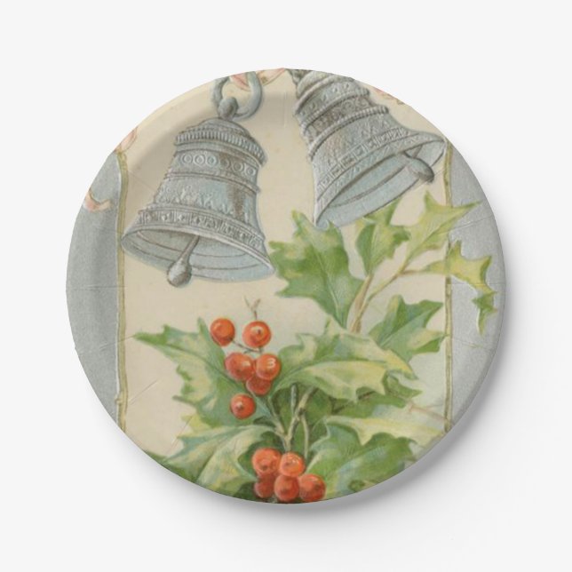 Weihnachten Weihnachten Silber Bells & Holly Pappteller (Vorderseite)