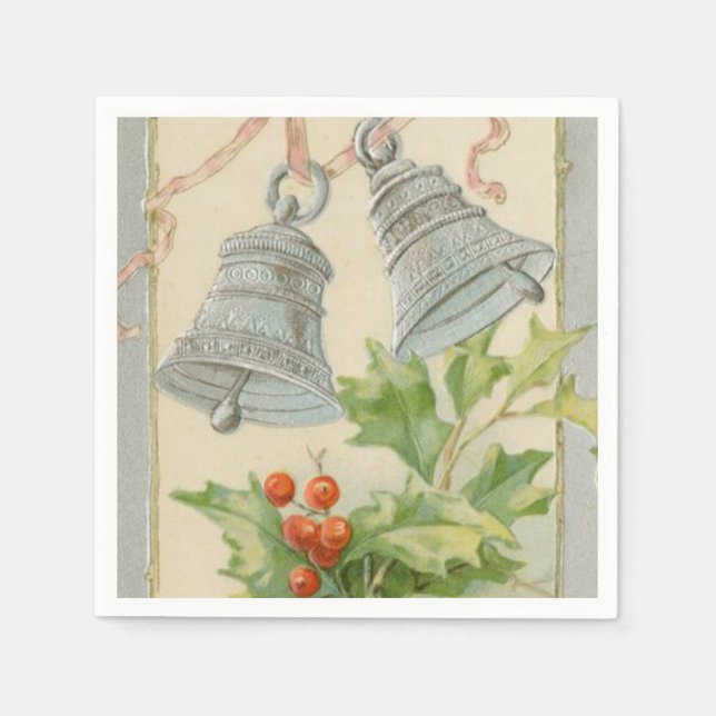 Weihnachten Weihnachten Silber Bells & Holly Serviette (Vorderseite)