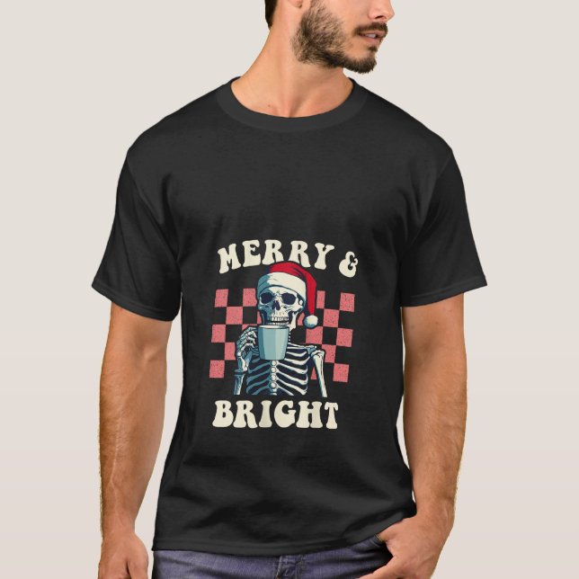 Weihnachten Weihnachten Skelett trinken Kaffee Mer T-Shirt (Vorderseite)