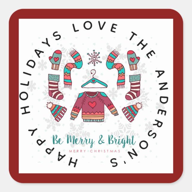 Weihnachten Weihnachten süßer Feierliche Spaß Gesc Quadratischer Aufkleber (Vorderseite)
